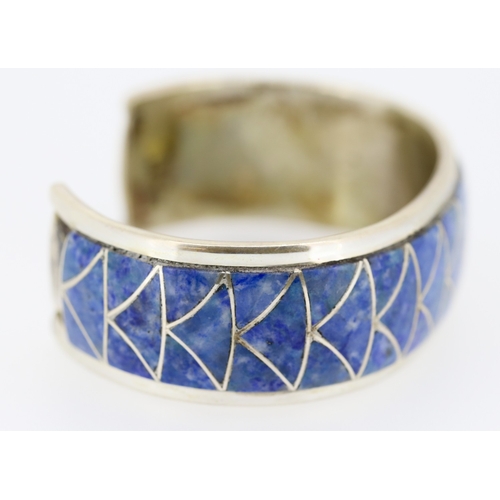 327 - Enamel Decorated Silver Cuff Bracelet by Orlinda Natena Inner Width 6cm