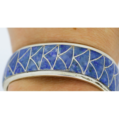 327 - Enamel Decorated Silver Cuff Bracelet by Orlinda Natena Inner Width 6cm