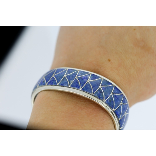 327 - Enamel Decorated Silver Cuff Bracelet by Orlinda Natena Inner Width 6cm