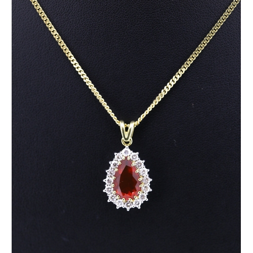 33 - Pear Cut Natural Fire Opal Set Pendant with Diamond Set Halo Surround Mounted in 18 Carat Yellow Gol... 