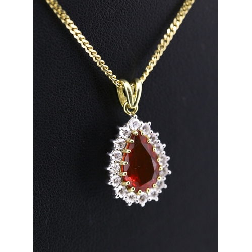 33 - Pear Cut Natural Fire Opal Set Pendant with Diamond Set Halo Surround Mounted in 18 Carat Yellow Gol... 