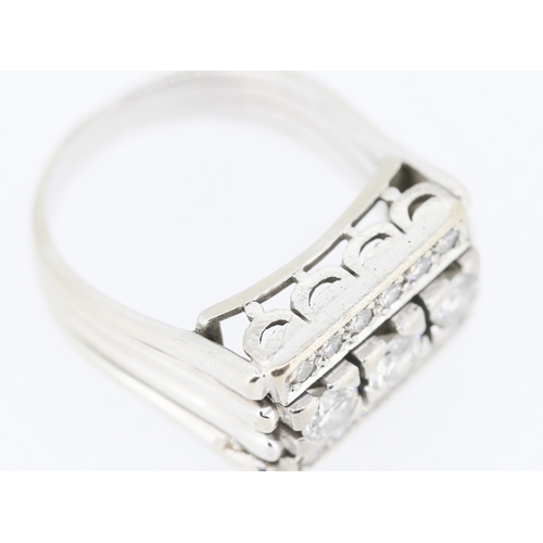 332 - Unusual Form Three Row Diamond Set Cluster Ring Finely Detailed Set in 18 Carat White Gold Ring Size... 