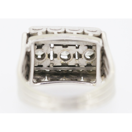 332 - Unusual Form Three Row Diamond Set Cluster Ring Finely Detailed Set in 18 Carat White Gold Ring Size... 