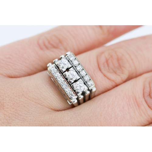 332 - Unusual Form Three Row Diamond Set Cluster Ring Finely Detailed Set in 18 Carat White Gold Ring Size... 