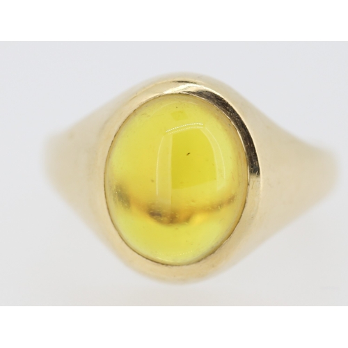 335 - Polished Cabochon Citrine Single Stone Ring Mounted in 9 Carat Yellow Gold Ring Size S