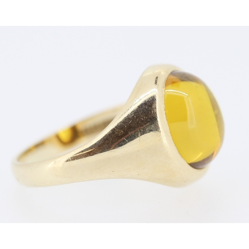 335 - Polished Cabochon Citrine Single Stone Ring Mounted in 9 Carat Yellow Gold Ring Size S