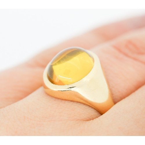 335 - Polished Cabochon Citrine Single Stone Ring Mounted in 9 Carat Yellow Gold Ring Size S