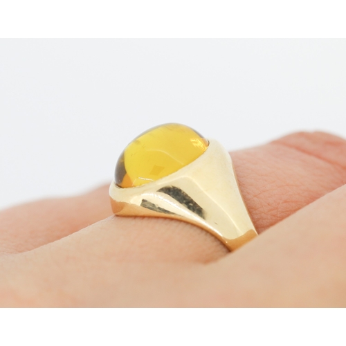 335 - Polished Cabochon Citrine Single Stone Ring Mounted in 9 Carat Yellow Gold Ring Size S