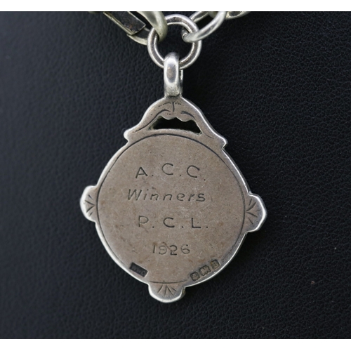 341 - Silver Albert Chain with ACC Winners PCL 1926 Medal 34cm Long