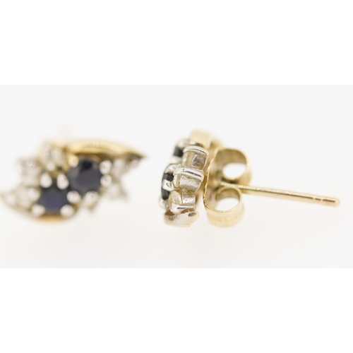 343 - Pair of Sapphire and Gemstone Cluster Set Earrings Mounted in 9 Carat Yellow Gold 1cm High