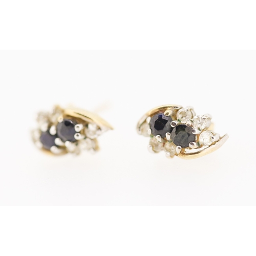 343 - Pair of Sapphire and Gemstone Cluster Set Earrings Mounted in 9 Carat Yellow Gold 1cm High