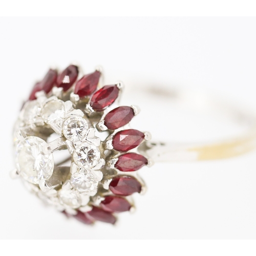 353 - Diamond Centre Stone Ring with Diamond and Marquise Cut Ruby Set Double Halo Surround Set in Platinu... 