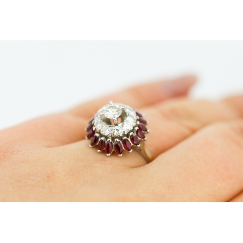 353 - Diamond Centre Stone Ring with Diamond and Marquise Cut Ruby Set Double Halo Surround Set in Platinu... 