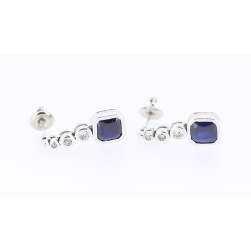 355 - Pair of 1950's Bezel Set Sapphire and Diamond Ladies Drop Earrings Mounted in 18 Carat White Gold To... 