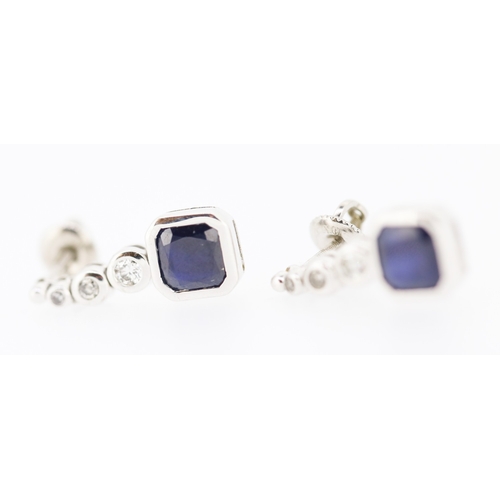 355 - Pair of 1950's Bezel Set Sapphire and Diamond Ladies Drop Earrings Mounted in 18 Carat White Gold To... 