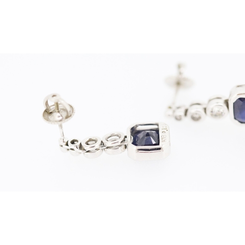 355 - Pair of 1950's Bezel Set Sapphire and Diamond Ladies Drop Earrings Mounted in 18 Carat White Gold To... 