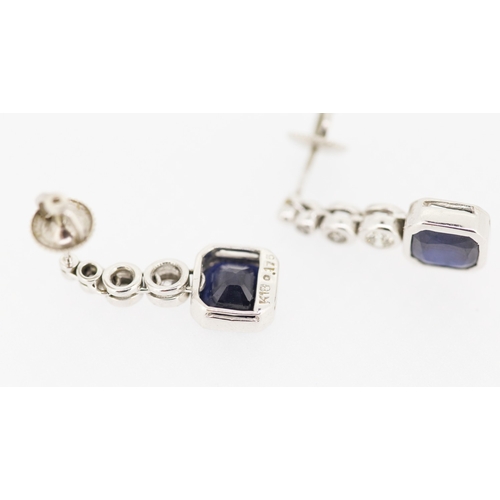 355 - Pair of 1950's Bezel Set Sapphire and Diamond Ladies Drop Earrings Mounted in 18 Carat White Gold To... 