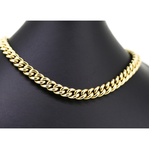 358 - 9 Carat Yellow Gold Curb Link Chain Necklace of Good Weight Cabochon Cut Sapphires Set by Closure 40... 