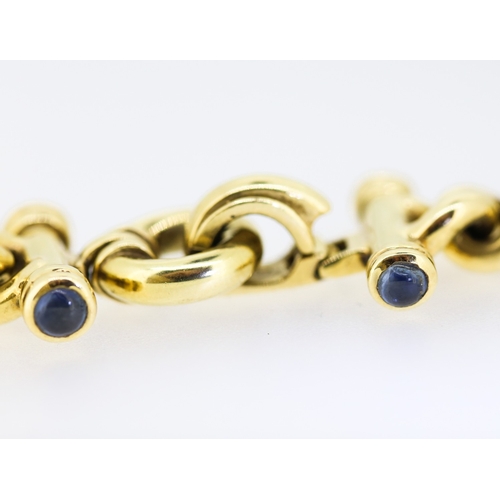 358 - 9 Carat Yellow Gold Curb Link Chain Necklace of Good Weight Cabochon Cut Sapphires Set by Closure 40... 