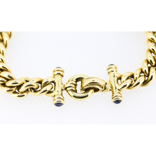 358 - 9 Carat Yellow Gold Curb Link Chain Necklace of Good Weight Cabochon Cut Sapphires Set by Closure 40... 