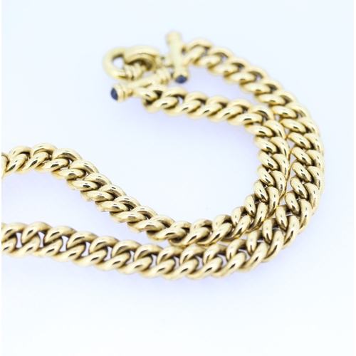 358 - 9 Carat Yellow Gold Curb Link Chain Necklace of Good Weight Cabochon Cut Sapphires Set by Closure 40... 