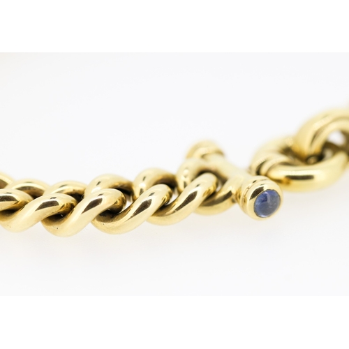 358 - 9 Carat Yellow Gold Curb Link Chain Necklace of Good Weight Cabochon Cut Sapphires Set by Closure 40... 