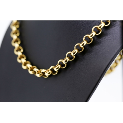 359 - 18 Carat Yellow Gold Barrel Link Chain Necklace of Good Weight 52cm Long