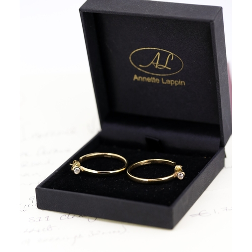 360 - Pair of Diamond Bezel Set Hoop Earrings Mounted in 9 Carat Yellow Gold Total Diamond Carat Weight Ap... 