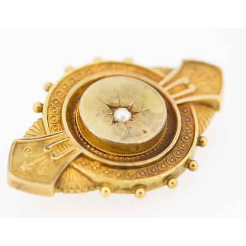 366 - Attractively Detailed Seed Pearl Set Brooch Mounted in 9 Carat Yellow Gold 4cm Wide