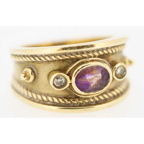 367 - Bezel Set Amethyst and Diamond Ring Mounted in 9 Carat Yellow Gold Ring Size O and a Half