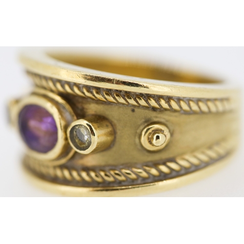 367 - Bezel Set Amethyst and Diamond Ring Mounted in 9 Carat Yellow Gold Ring Size O and a Half