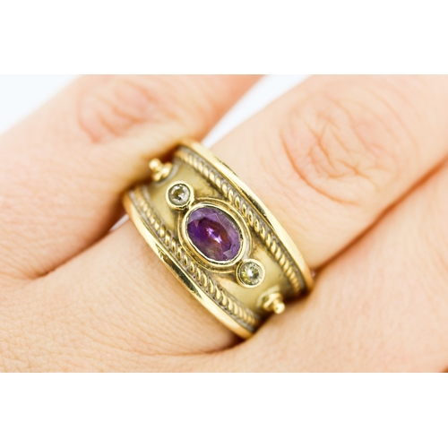 367 - Bezel Set Amethyst and Diamond Ring Mounted in 9 Carat Yellow Gold Ring Size O and a Half