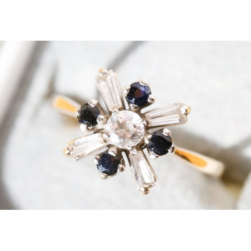 37 - Gemstone and Sapphire Set Cluster Ring Mounted in 9 Carat Yellow Gold Ring Size P