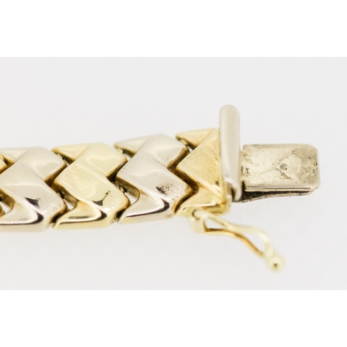 370 - 14 Carat Yellow and White Gold Fancy Flat Link Bracelet 19.5cm Long