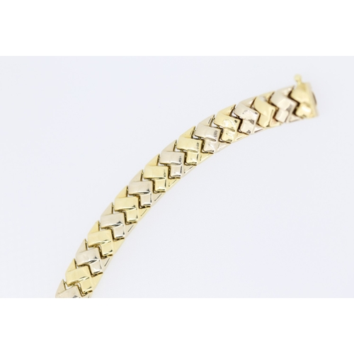 370 - 14 Carat Yellow and White Gold Fancy Flat Link Bracelet 19.5cm Long