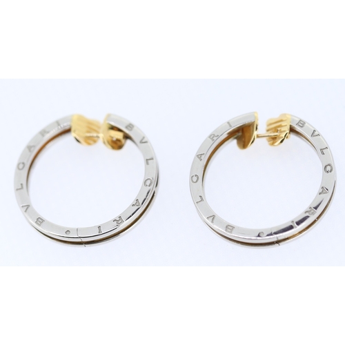 373 - Pair of BVLGARI 18 Carat Yellow and White Gold Hoop Earrings 1.5cm Diameter Each with Original Prese... 