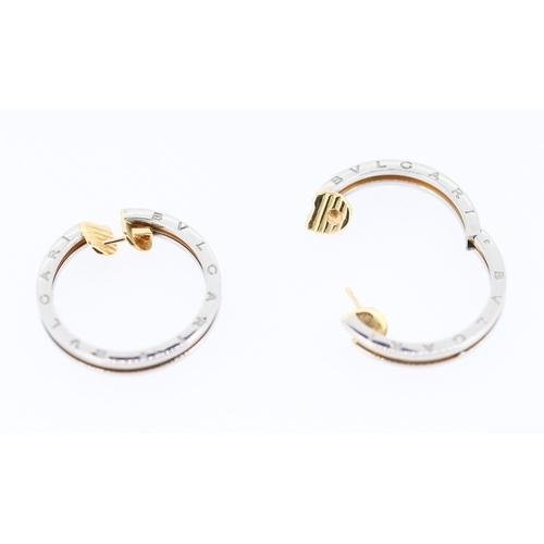 373 - Pair of BVLGARI 18 Carat Yellow and White Gold Hoop Earrings 1.5cm Diameter Each with Original Prese... 