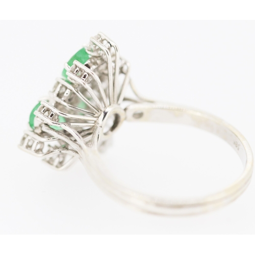 375 - Finely Detailed Pear Cut Emerald Three Stone and Diamond Cluster Ring Set in 14 Carat White Gold Rin... 