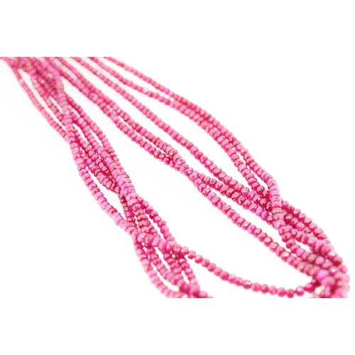 377 - Ruby Five Strand Graduated Form Bead Necklace with 18 Carat Yellow Gold Chain and Clasp Shortest Str... 