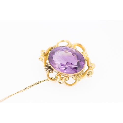 378 - Finely Detailed Amethyst Set Brooch Mounted in 9 Carat Yellow and Rose Gold 3cm High with Safety Cha... 