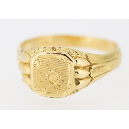 386 - 18 Carat Yellow Gold Rose Motif Signet Ring Size V