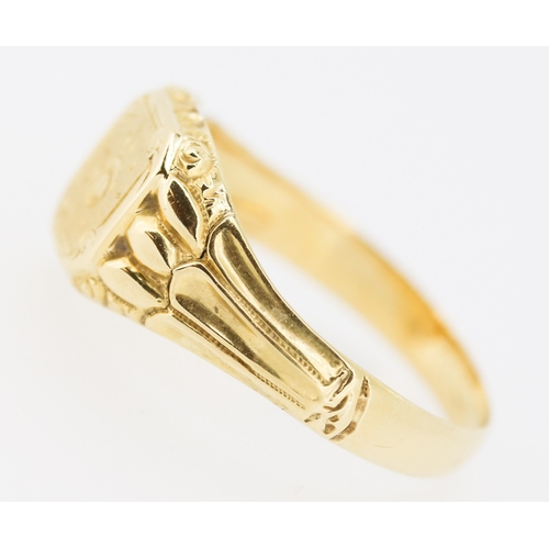 386 - 18 Carat Yellow Gold Rose Motif Signet Ring Size V