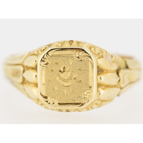 386 - 18 Carat Yellow Gold Rose Motif Signet Ring Size V