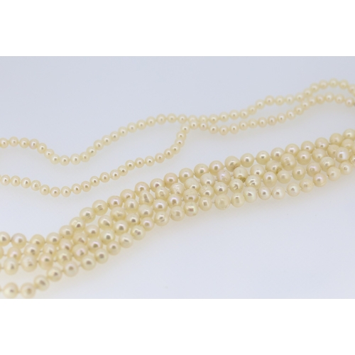 387 - Two Pearl Necklaces One 125cm Long One 46cm Long with 9 Carat Gold Clasp