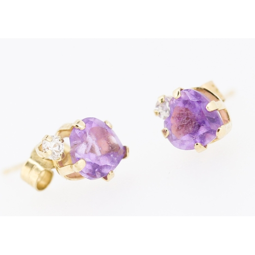 389 - Pair of Heart Form Amethyst and Gemstone Earrings Mounted in 9 Carat Yellow Gold 6mm High