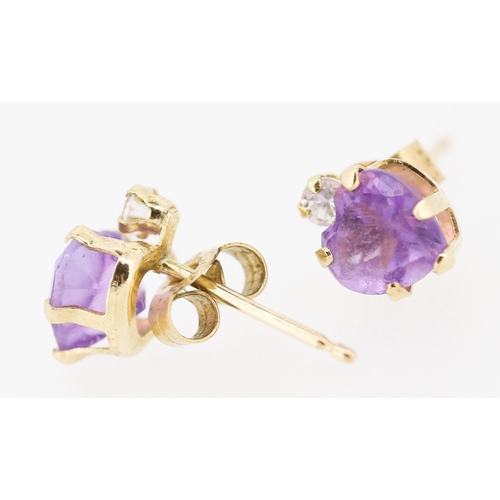 389 - Pair of Heart Form Amethyst and Gemstone Earrings Mounted in 9 Carat Yellow Gold 6mm High