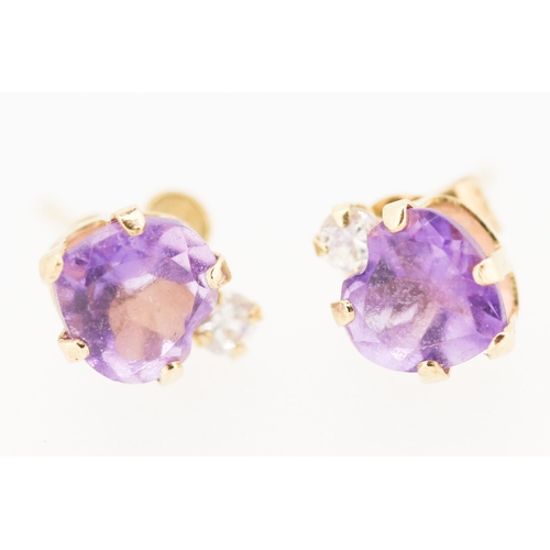 389 - Pair of Heart Form Amethyst and Gemstone Earrings Mounted in 9 Carat Yellow Gold 6mm High