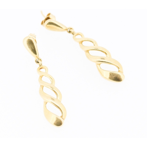 39 - Pair of 9 Carat Yellow Gold Twist Motif Drop Earrings 3.5cm High