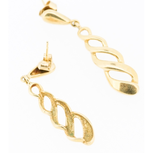 39 - Pair of 9 Carat Yellow Gold Twist Motif Drop Earrings 3.5cm High