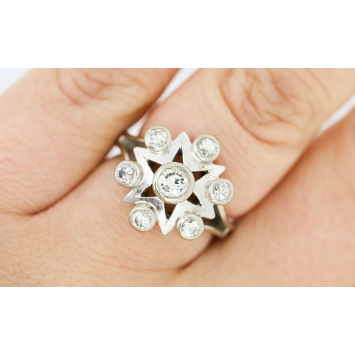 390 - Seven Stone Diamond Set Cluster Ring Mounted on 18 Carat White Gold Size M Total Diamond Carat Weigh... 